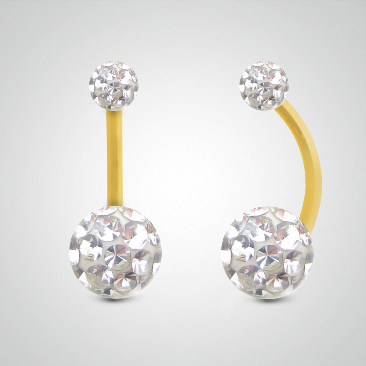 Piercing de nombril en or jaune et cristal de Swarovski blanc (petit modèle)
