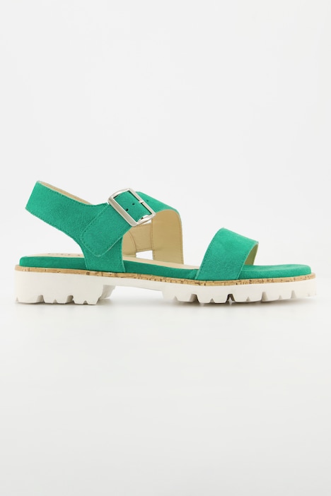 Leder-Sandaletten, Veloursleder, breite Riemen, Weite H