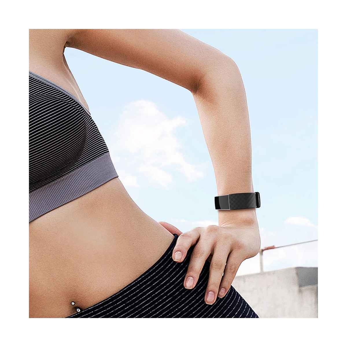 Reim i silikon til Fitbit Charge 3/4 - Svart / Sølv (L)