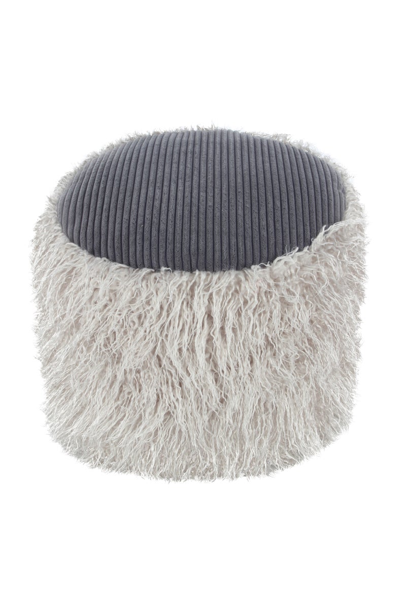 Poef, poef van bont, modern, lichtgrijs / donkergrijs, rond, Ø 45 cm