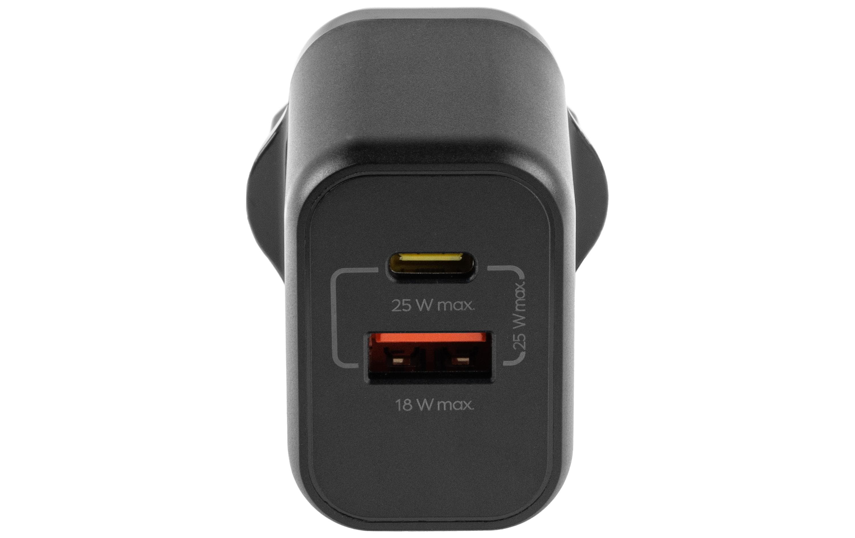 USB-Wandladegerät Dual 1C1A 25 W GaN SchwarzLadeadapter mit einem USB-C- und einem USB-A-Port
