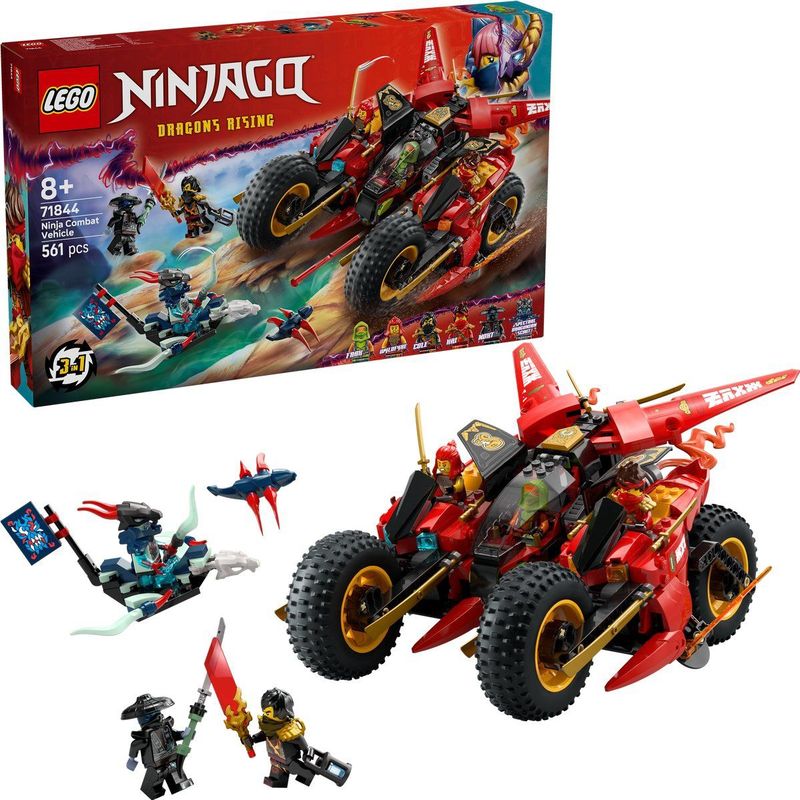 LEGO NINJAGO 3in1 Ninja Strijdvoertuig - Bouwpakket - Verandert in 2 Ninjamotoren en Speelgoed Vliegtuig - 6 Minifiguren incl. Kai en Cole - 71844