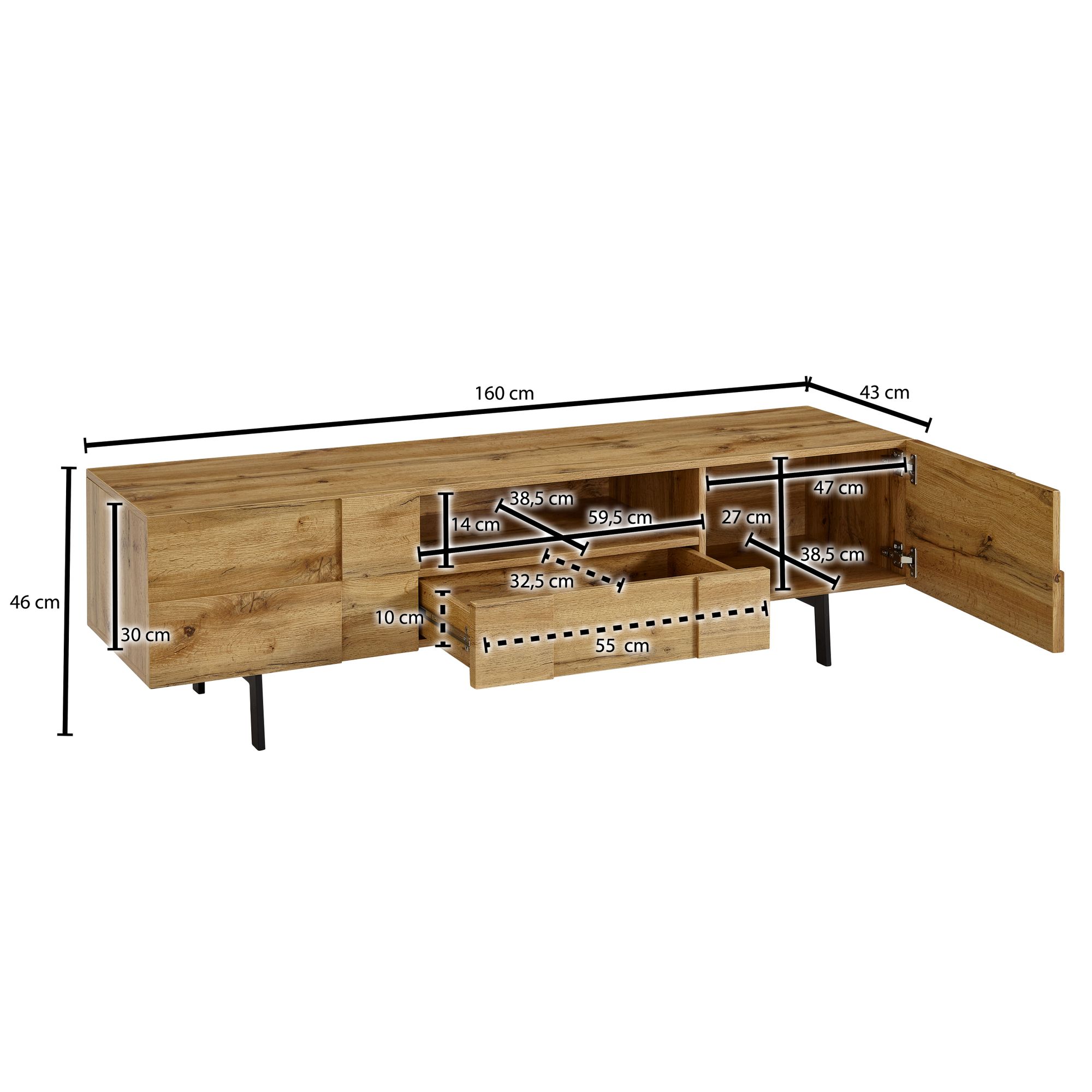 KADIMA DESIGN Lowboard Eiche-Dekor, Kachelmuster, Modern und Stilvoll, Spielekonsolen/DVDs