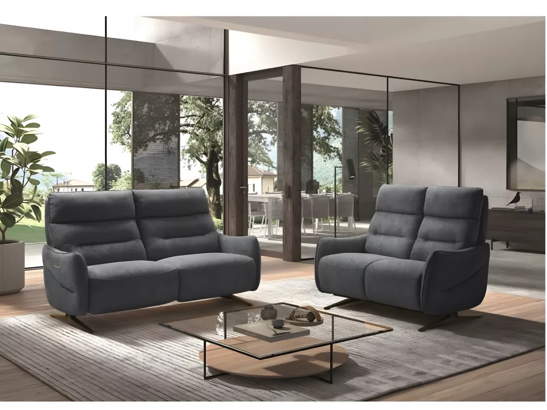 Canapé de relaxation en microfibre Kondonia-Couleur Gris-Système Electrique-2 places