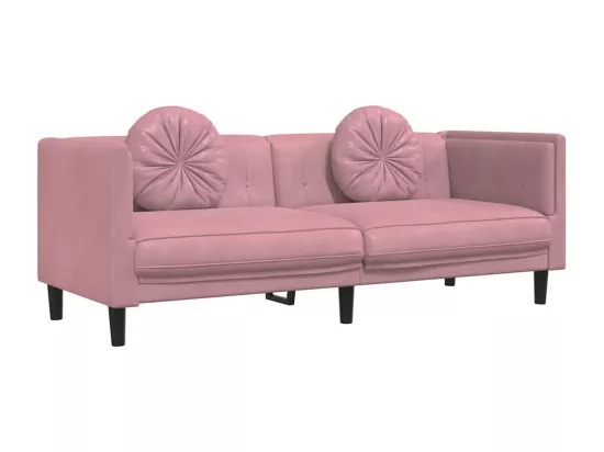 Canapé avec coussins 3 places rose velours
