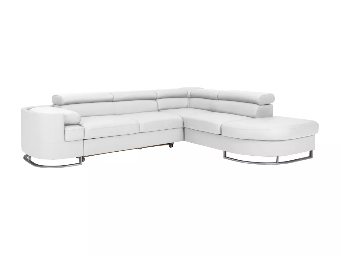 Canapé d'angle droit convertible en simili blanc MYSEN II