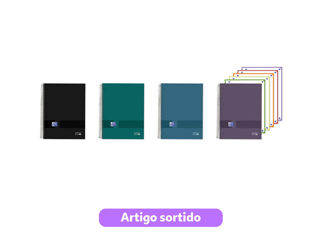 CADERNO ESPIRAL A4 PAUTADO OXFORD&YOU EUROBOOK CORES VIVAS 120 FOLHAS 90G CORES SORTIDAS