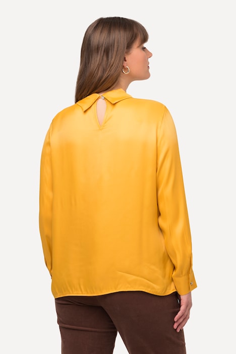 Bluse, Satin, Umlegekragen, Zierfalte, Langarm