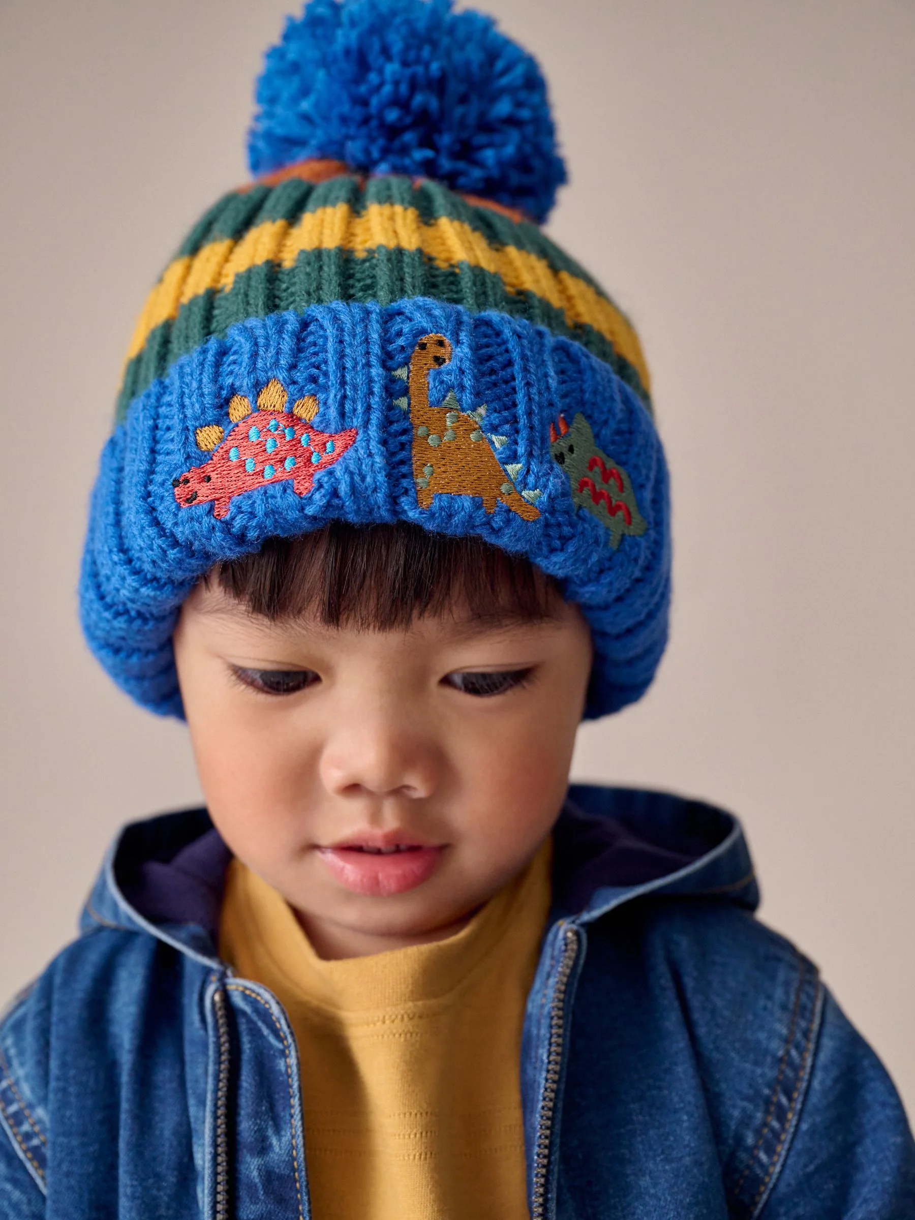 Meerdere kleuren - 2 -delige Set met geborduurde Pompon Muts en Wanten (3mnd -10jr)