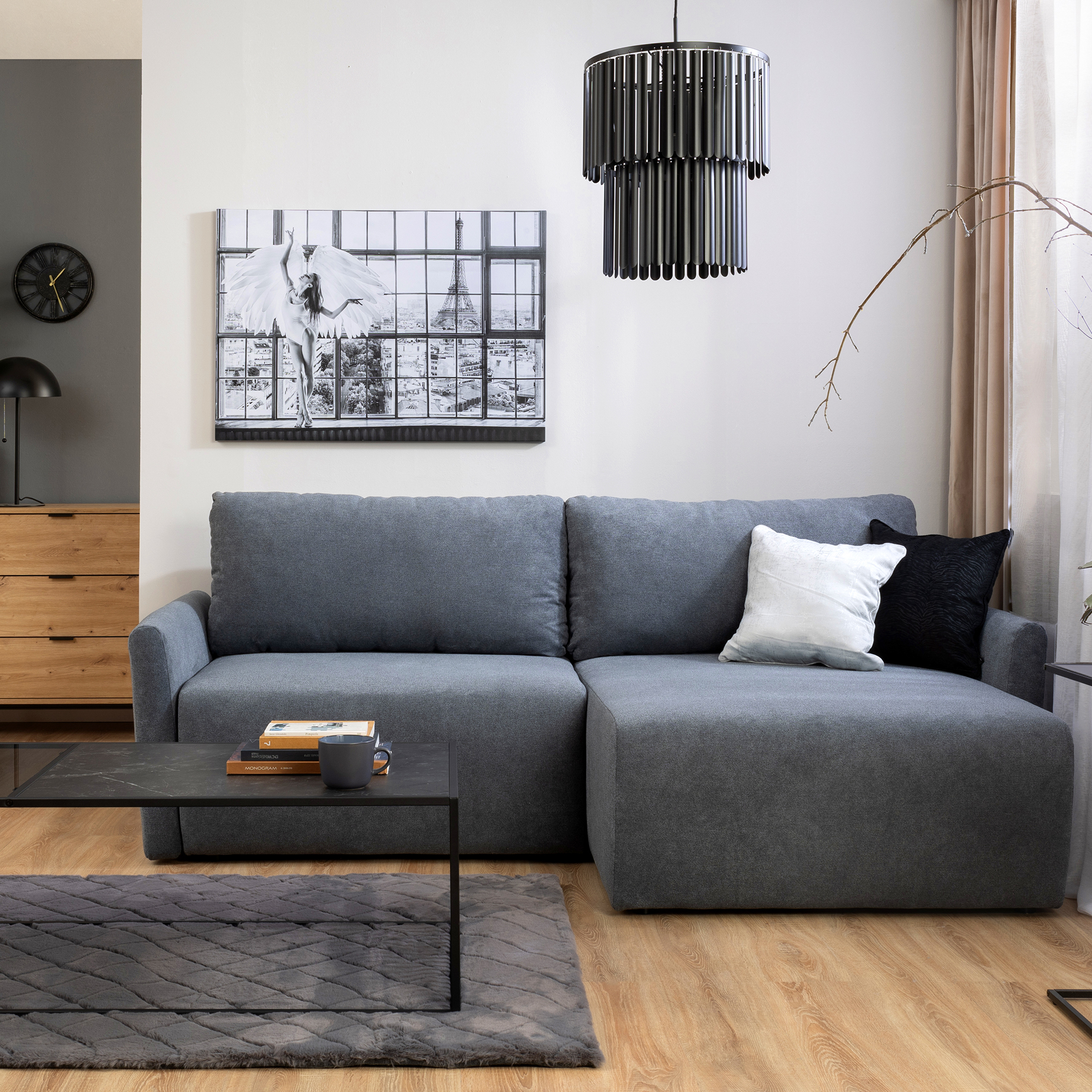 Ecksofa - steel - Liegefunktion und Staukasten - 228x146 cm