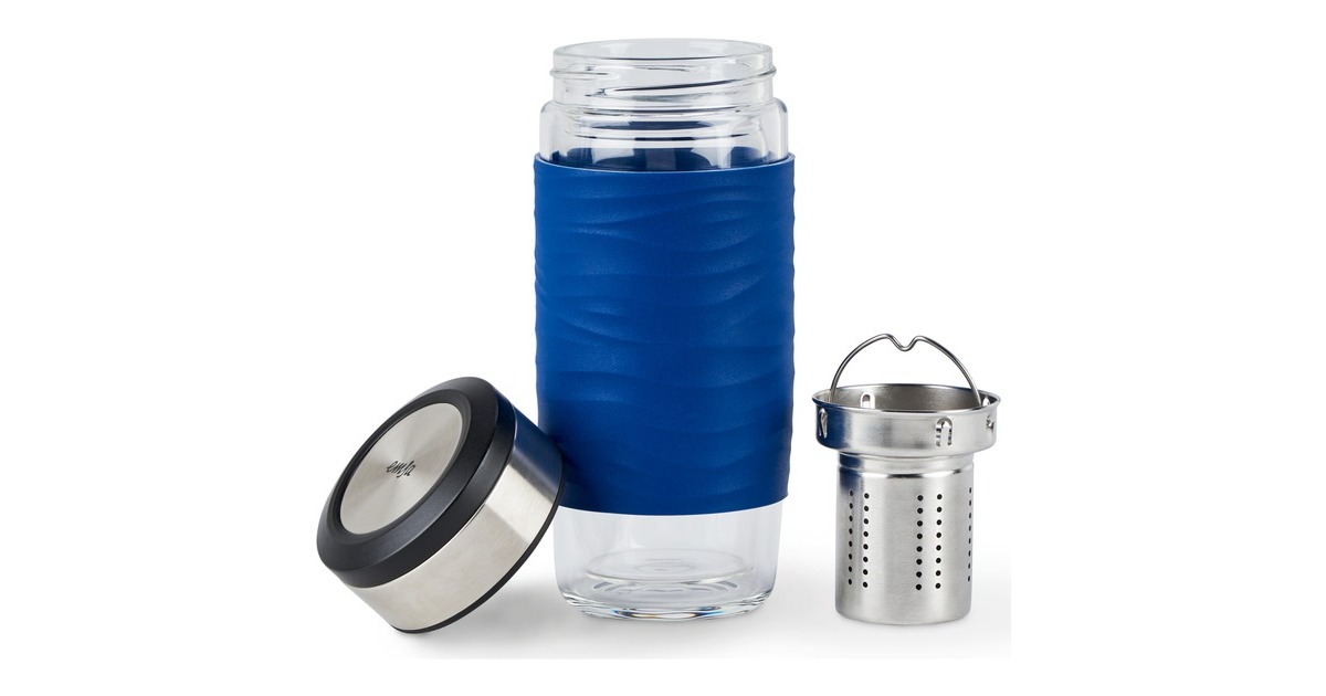 EmsaTea Mug Thermosbeker 0,4 Liter  (Blauw/transparant, Glas, schroefdop)