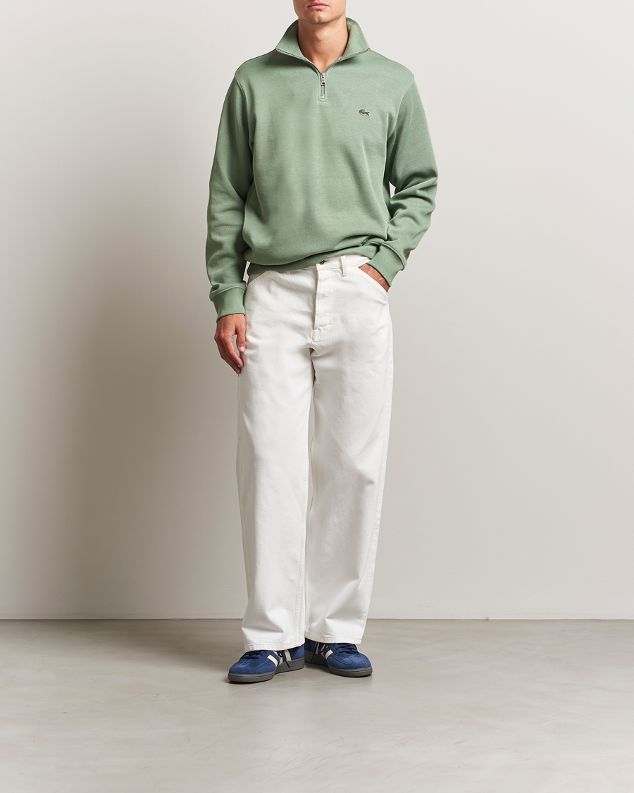 Lacoste Rib Interlock Half Zip Thyme Green