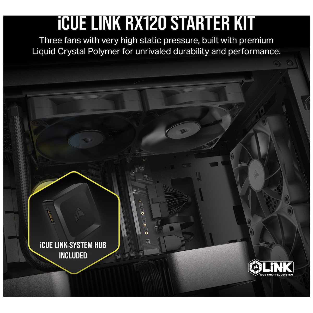 Corsair iCUE LINK RX120 RGB 120mm PWM viftestartsett (3-pakning)