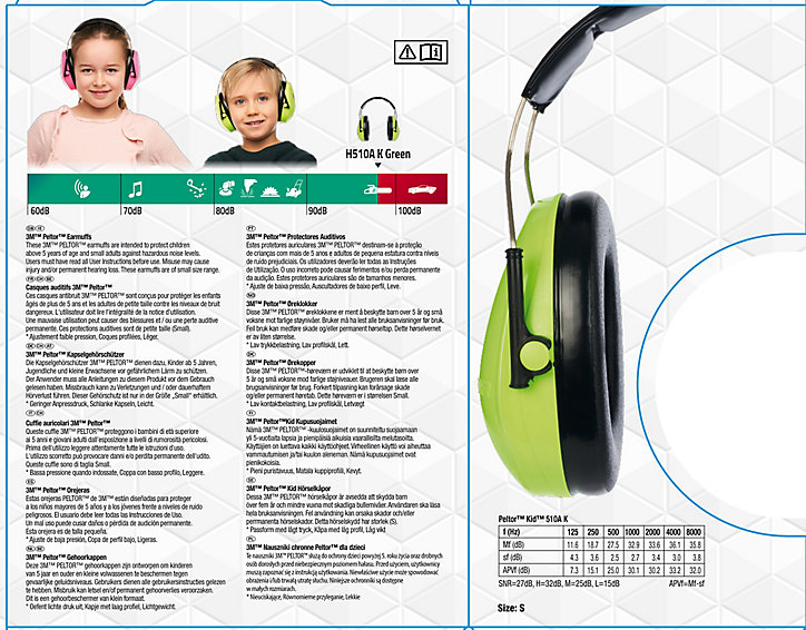 Casque Peltor Enfant +5 ans vert 87-98db - SNR 27