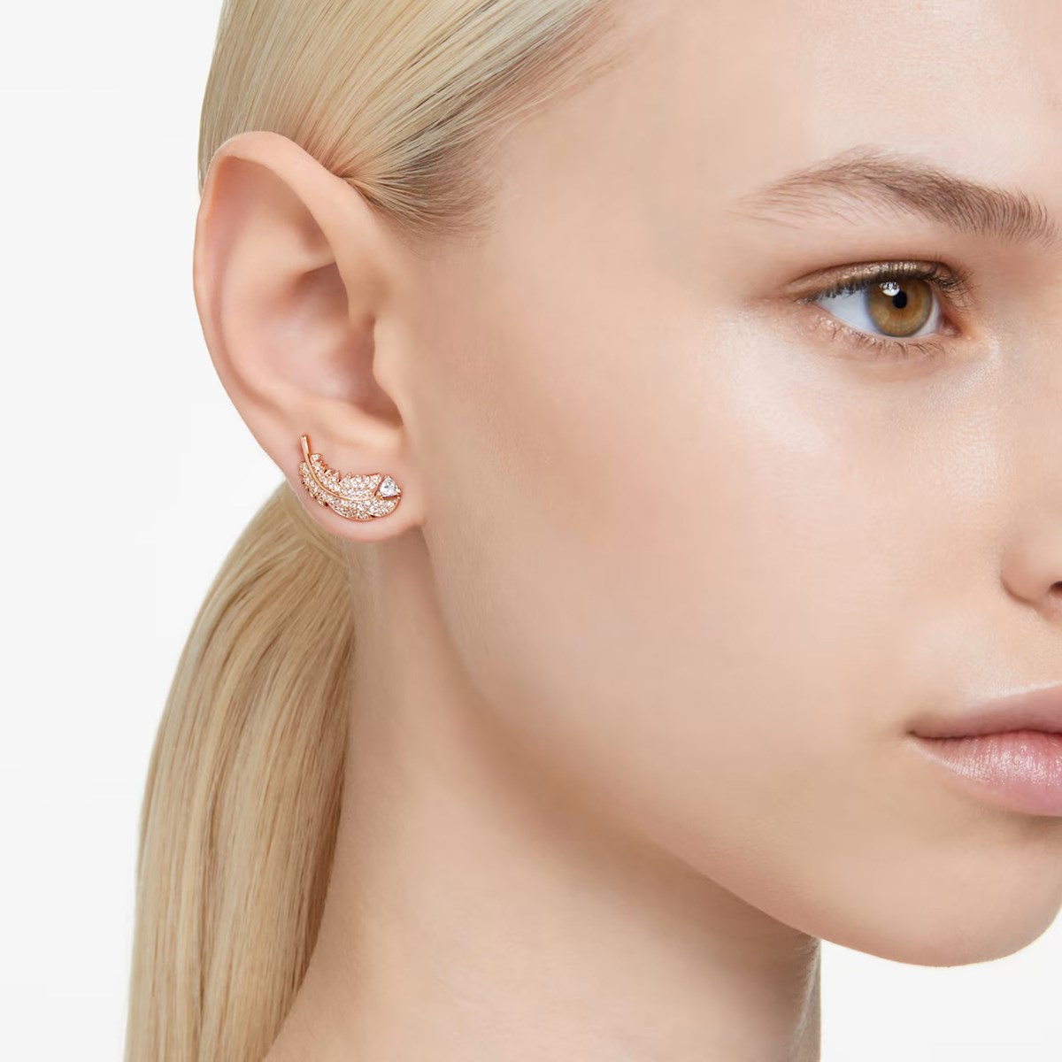 Clous d'oreilles Swarovski Nice plume doré rose
