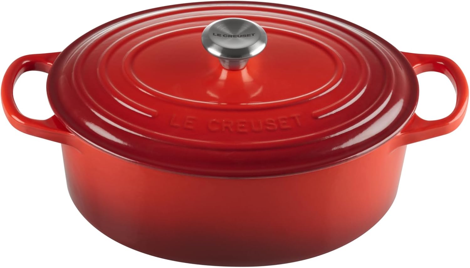 Le Creuset Signature Gusseisen-Bräter mit Deckel, Ø 27 cm, Oval, Für alle Herdarten und Induktion geeignet, Volumen: 4,1 l, 4,425 kg, Kirschrot, 21178270602430