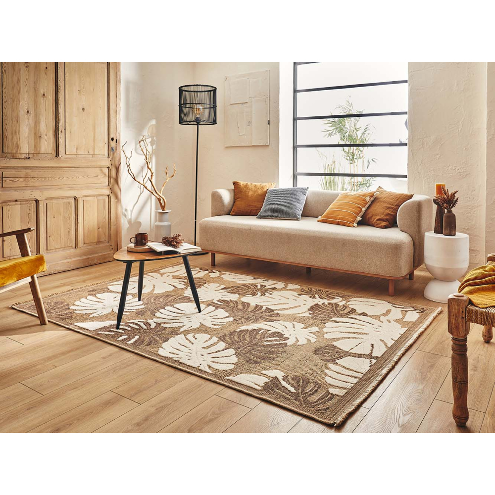 Tapis intérieur extérieur aspect jute marron tulum 9062 180 x 67 cm