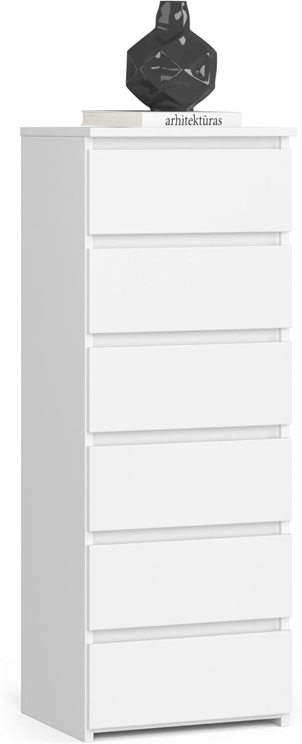 AKORD Kommode CL6 40 cm | 6 Schubladen | Schrank | für das Wohnzimmer | für das Schlafzimmer | B40 x H109 x T35 cm | Gewicht 25,5 kg | Weiß/Weiß