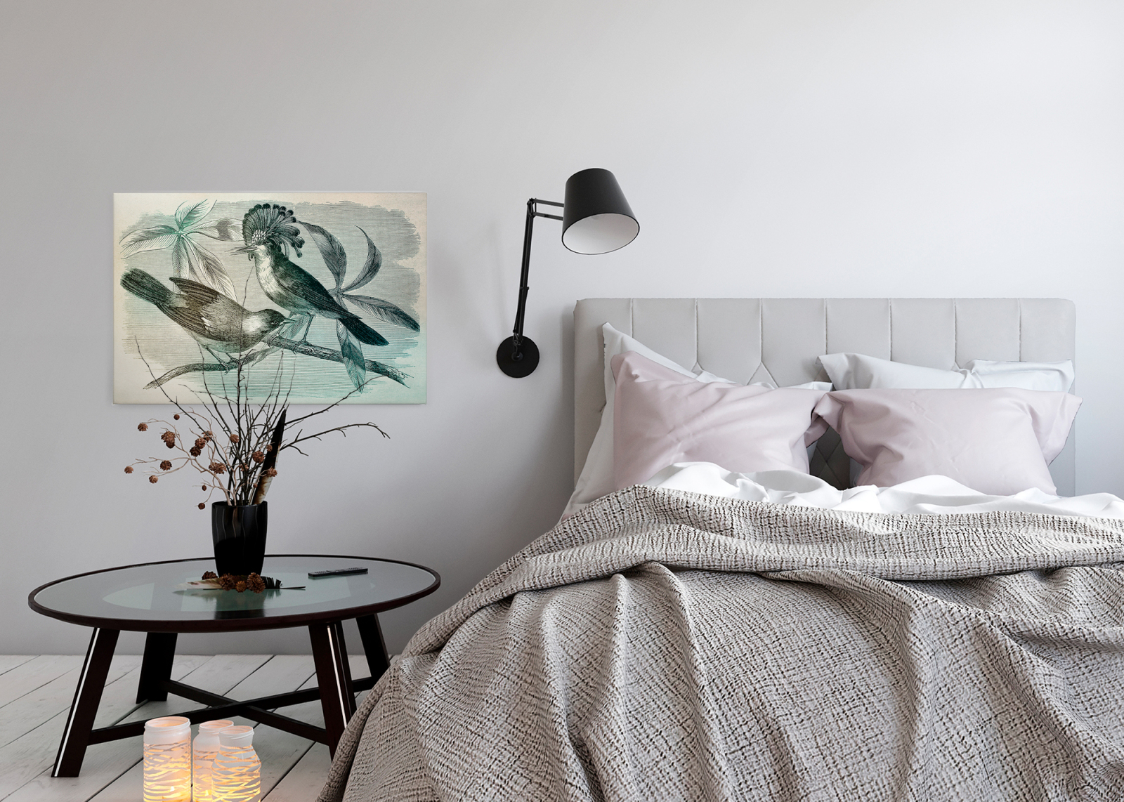 Leinwandbild VOGEL IM VINTAGESTIL - grün-blau - 90x60 cm