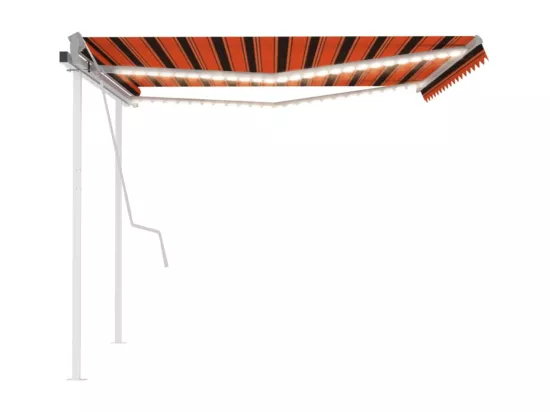 Auvent manuel rétractable avec LED 4x3 m Orange et marron