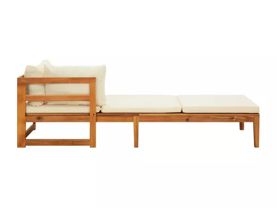 Chaise longue avec 1 accoudoir Blanc crème Bois d'acacia solide