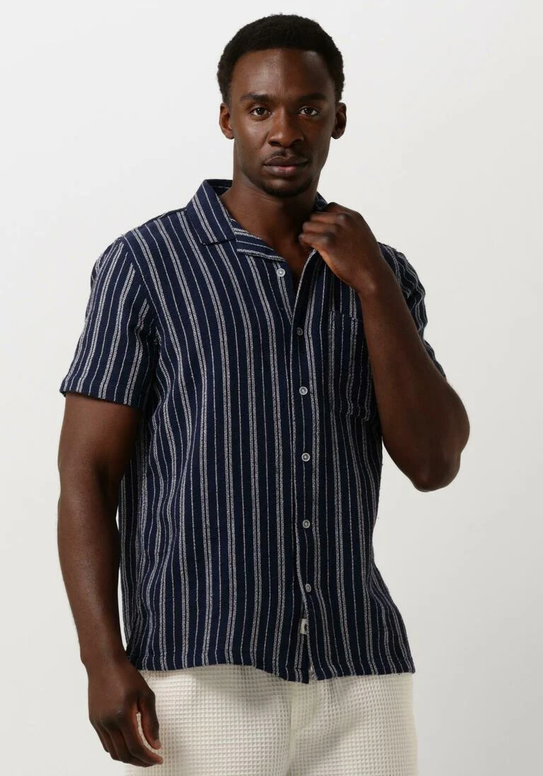 ANERKJENDT donkerblauwe anerkjendt casual overhemd akleo s/s dobby shirt