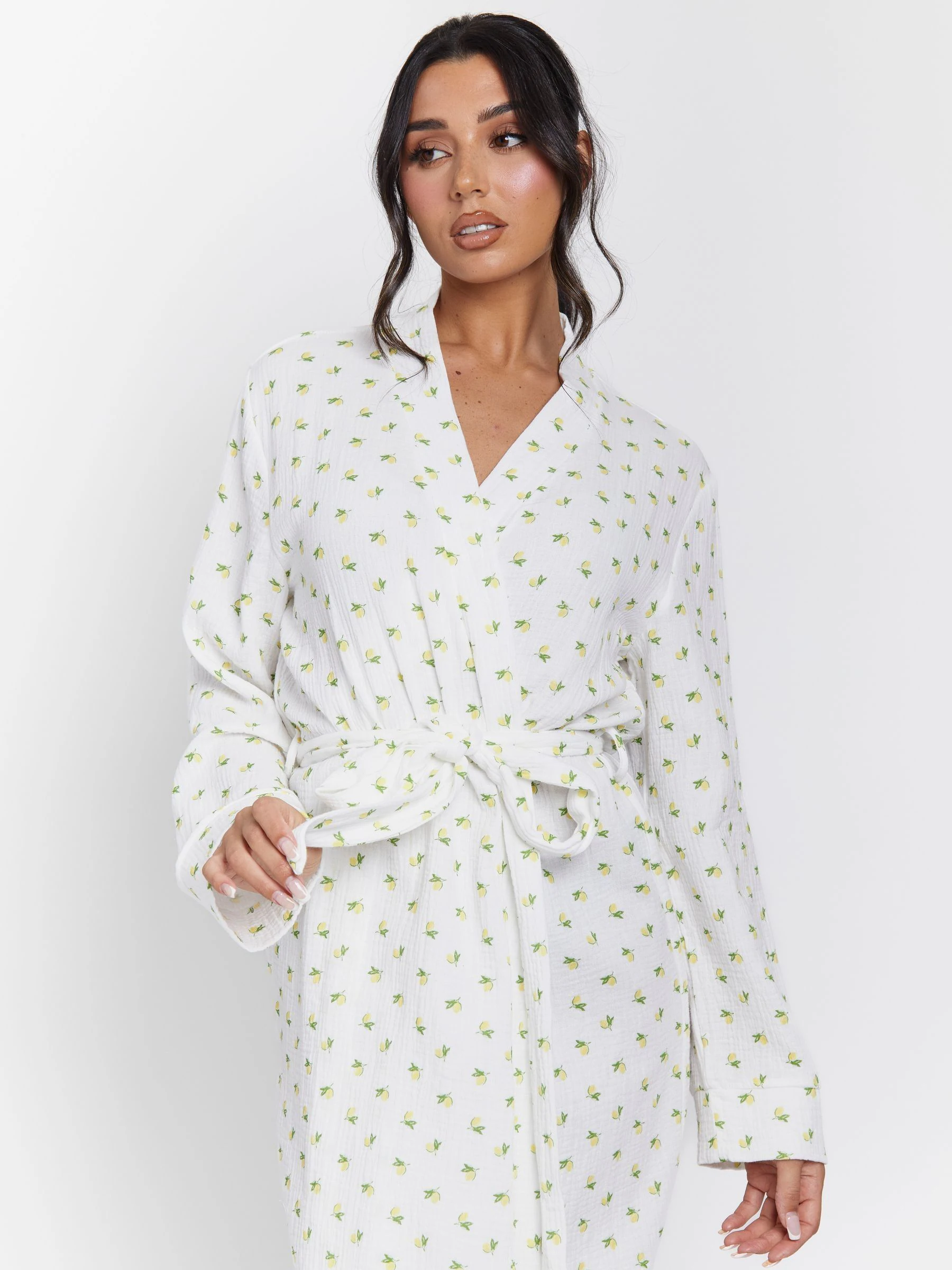 Loungeable Lemon Print 100% Cotton Waffle Robe