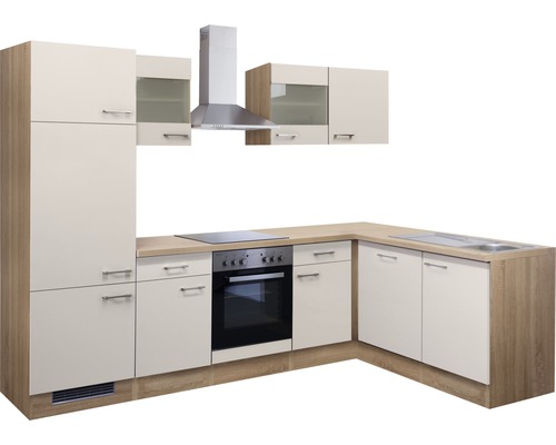 Flex Well hoekkeuken met apparatuur Nepal 280 cm kasjmier glanzend gedemonteerd omkeerbaar uitvoering 00009045