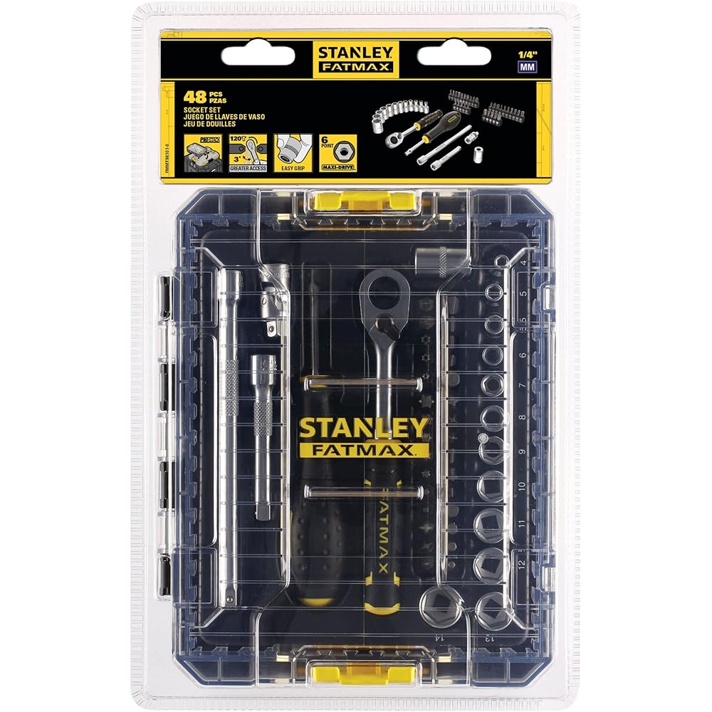 Stanley - COFFRET DE DOUILLES STAKBOX M - ¼’’ - JEU DE 48 PCS - FATMAX - FMMT98101-0 Multicolore : Bricolage