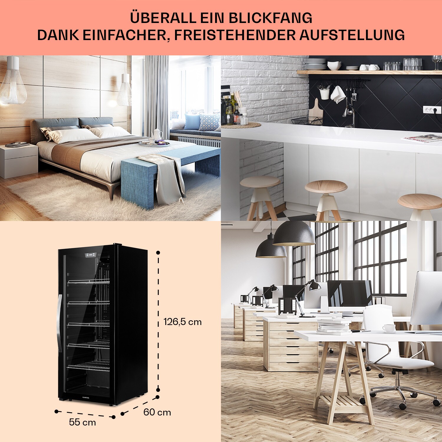 Beersafe 7XL Kühlschrank 242 Liter 5 Böden Panoramaglastür Edelstahl Onyx 242 Liter