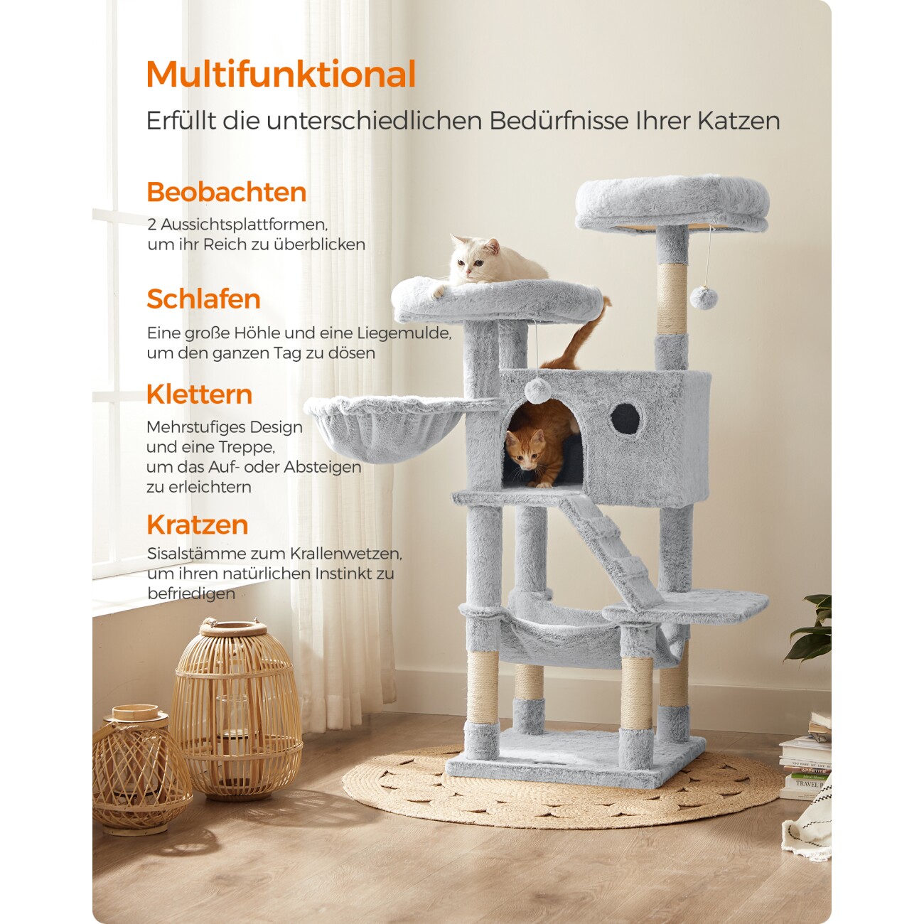 FEANDREA Kratzbaum mit weichem Bezug grau