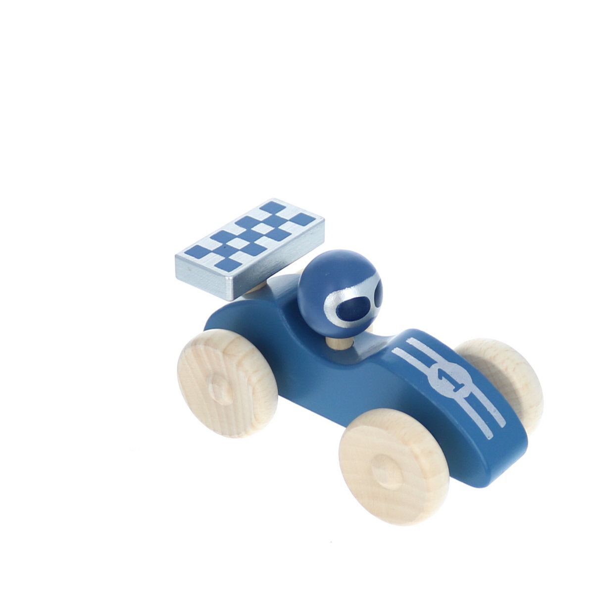 Voiture de course en bois bleue Mercredi et Patati