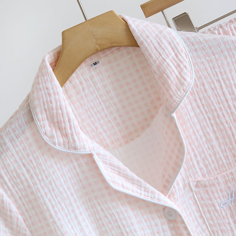MelMount - Bijpassende pyjamaset voor koppels: geruite top met korte mouwen + shorts (verschillende ontwerpen)
