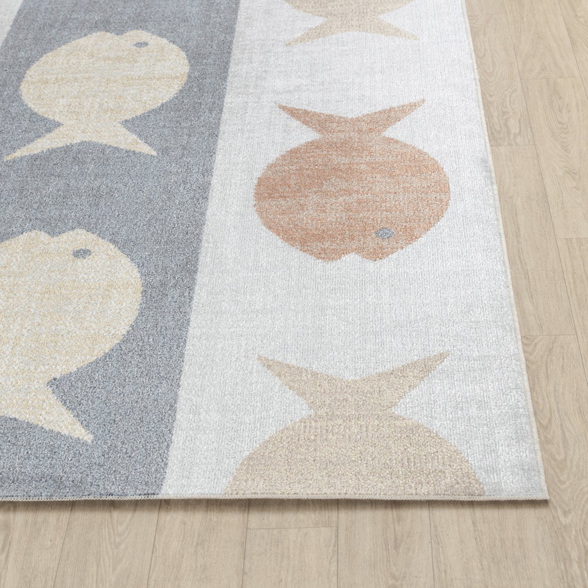 Machinewasbaar kinderkleed, vismotief, beige/grijs/oranje, 120x170 cm, AQUAFIESTA