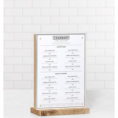 Présentoir de table Deluxe, A6 portrait, socle bois