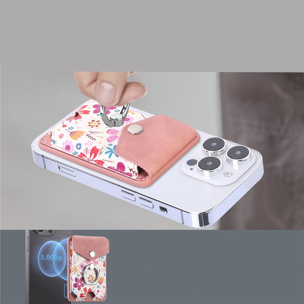 Magnetische MagSafe Wallet Kreditkarten Halterung mit Finger Griff Ring Halterung   Druckknopfverschluss - Rosa