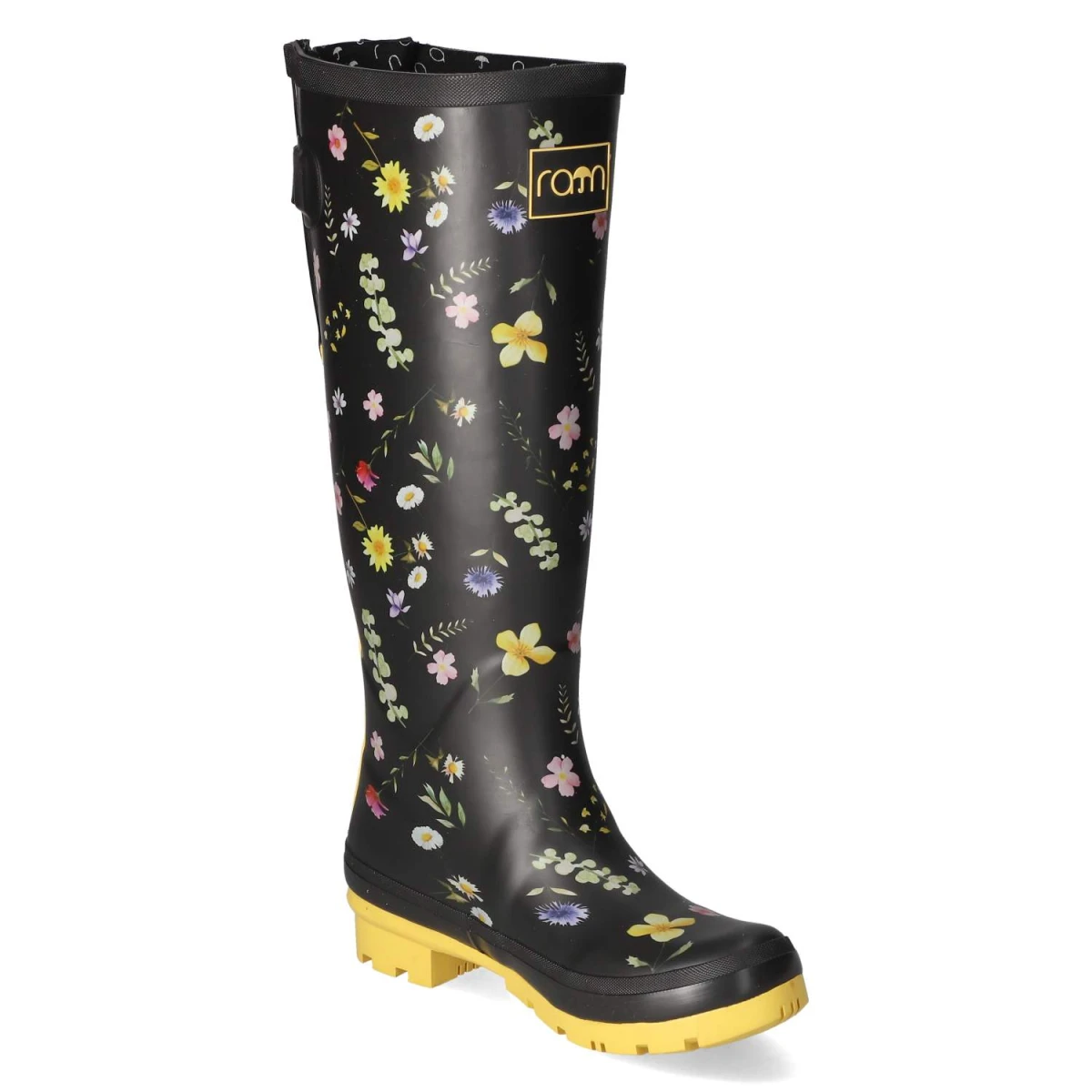 RajnGummistiefel FLOWERS - Black-Yellow