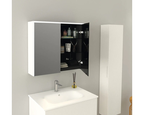 Jungborn QUATTRO SEDICI NOVE spiegelkast, 80 x 20 x 70 cm, mat wit, 2-deurs, LED, IP44