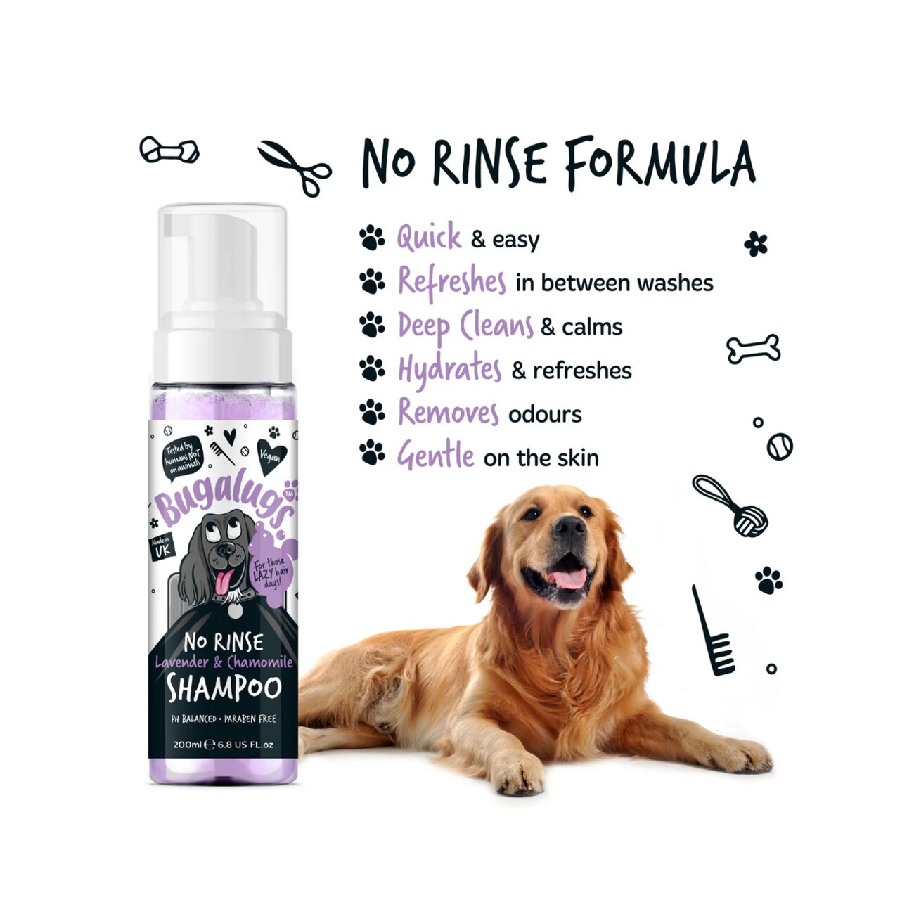 Bugalugs Lavendeltraum – No-Rinse Katzenshampoo mit Lavendel & Kamille