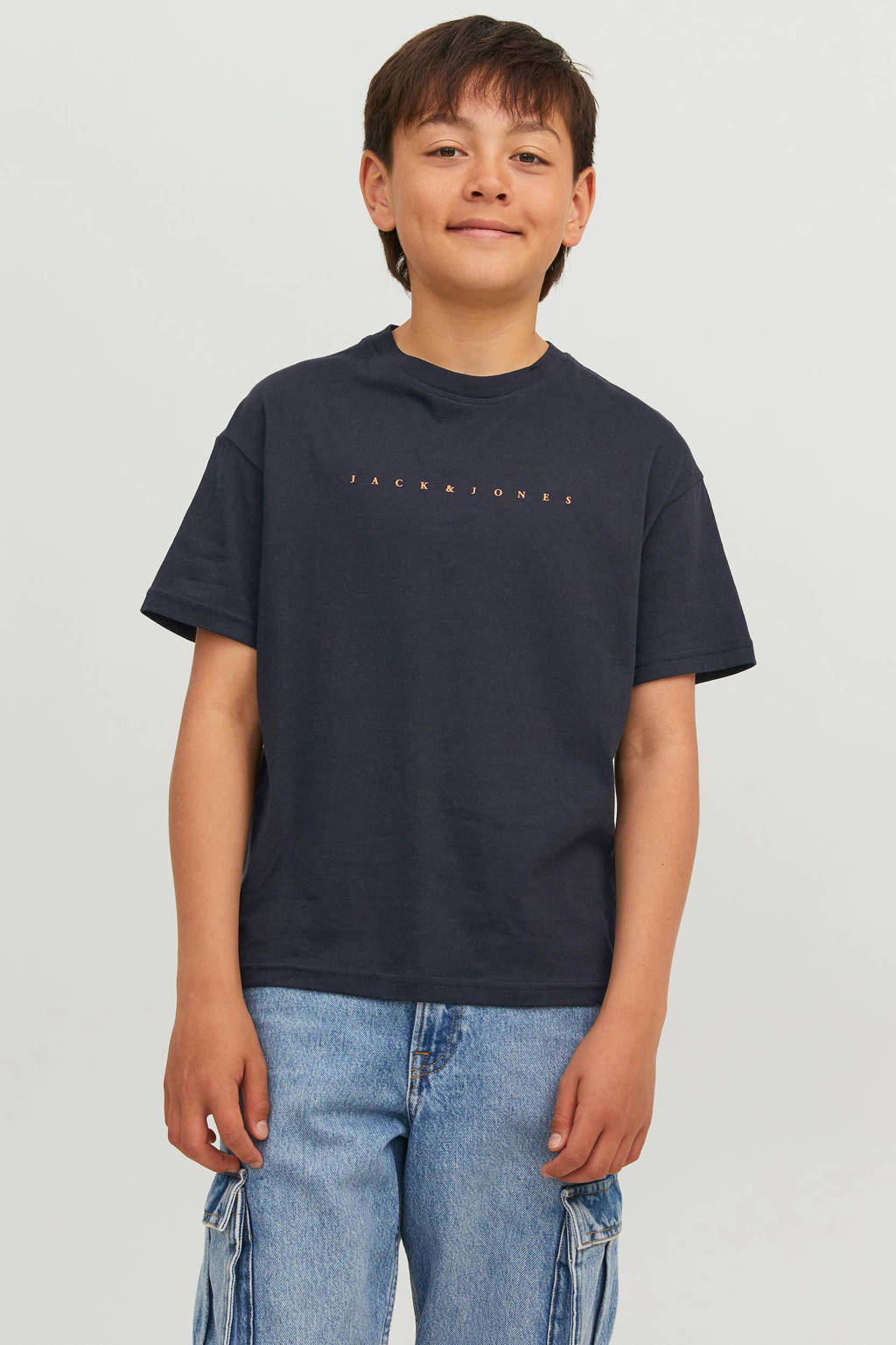 JACK & JONES T-shirt JJESTAR met logo donkerblauw
