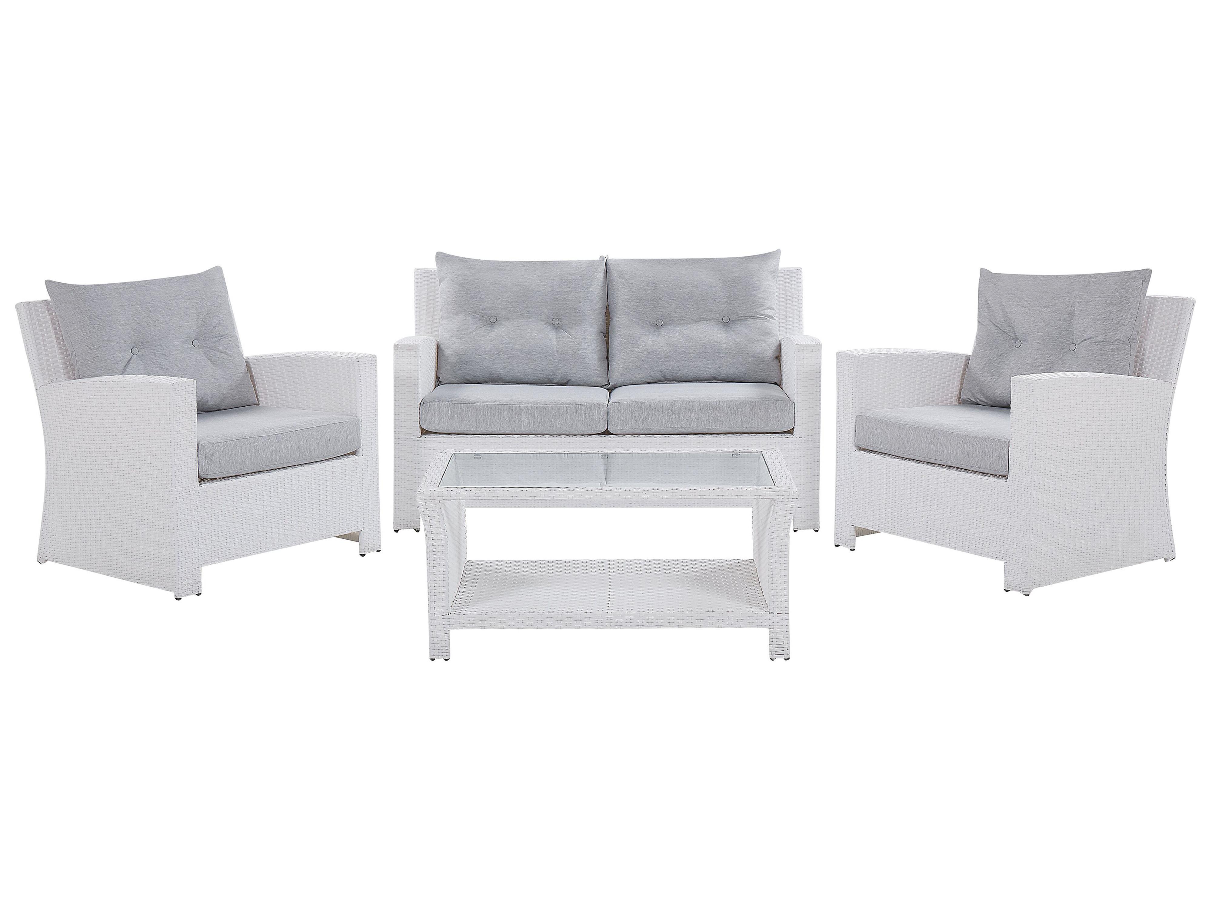 Loungeset met tafel 4-zits MARINO PE rotan Wit