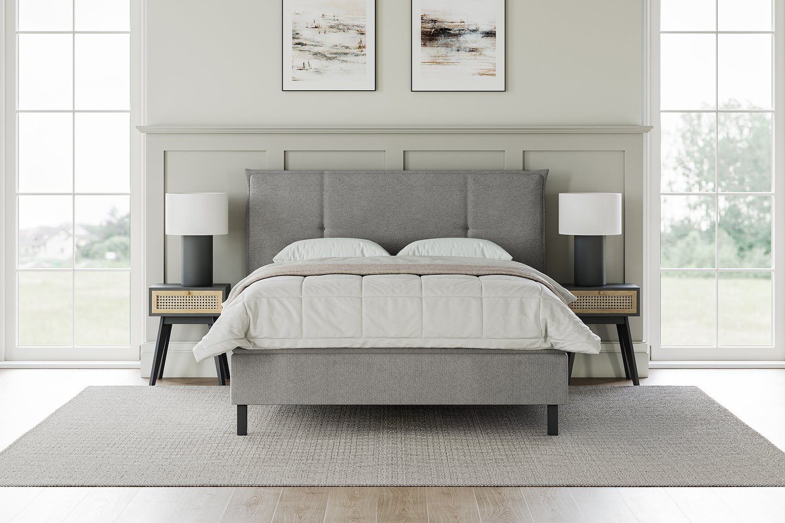 XOV Relax kontinentalseng 180x200 cm I tekstil Bjorn 45 mørk brun, medium/fast, sorte ben og 7cm hypersoft overmadrass, sengegavl selges separat.