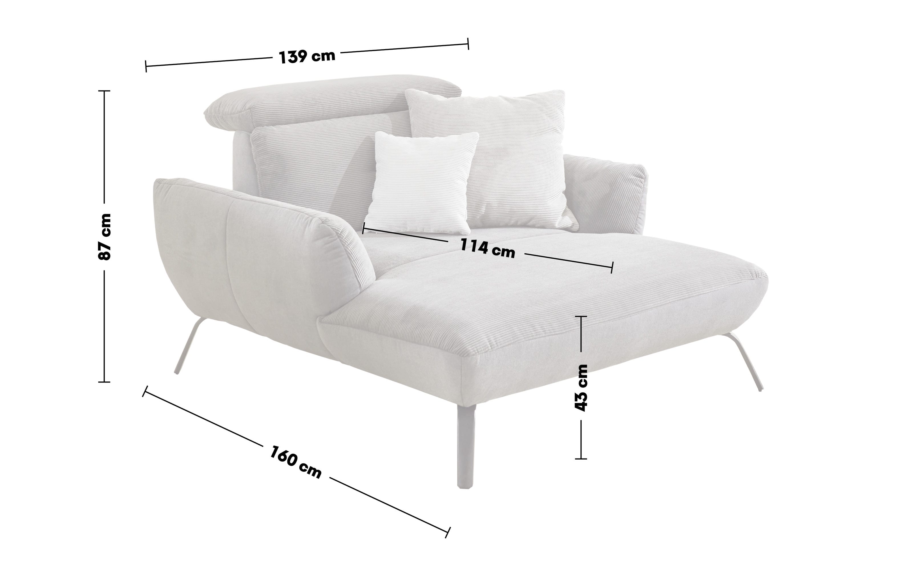 Loveseat Seattle Cord, anthrazit, grau