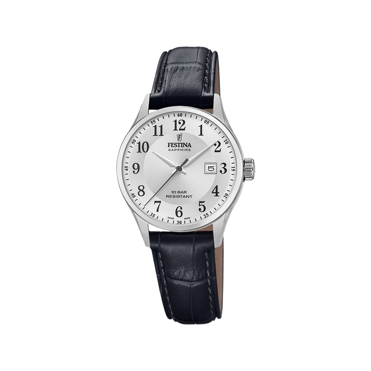Montre FESTINA swiss made femme acier bracelet cuir noir