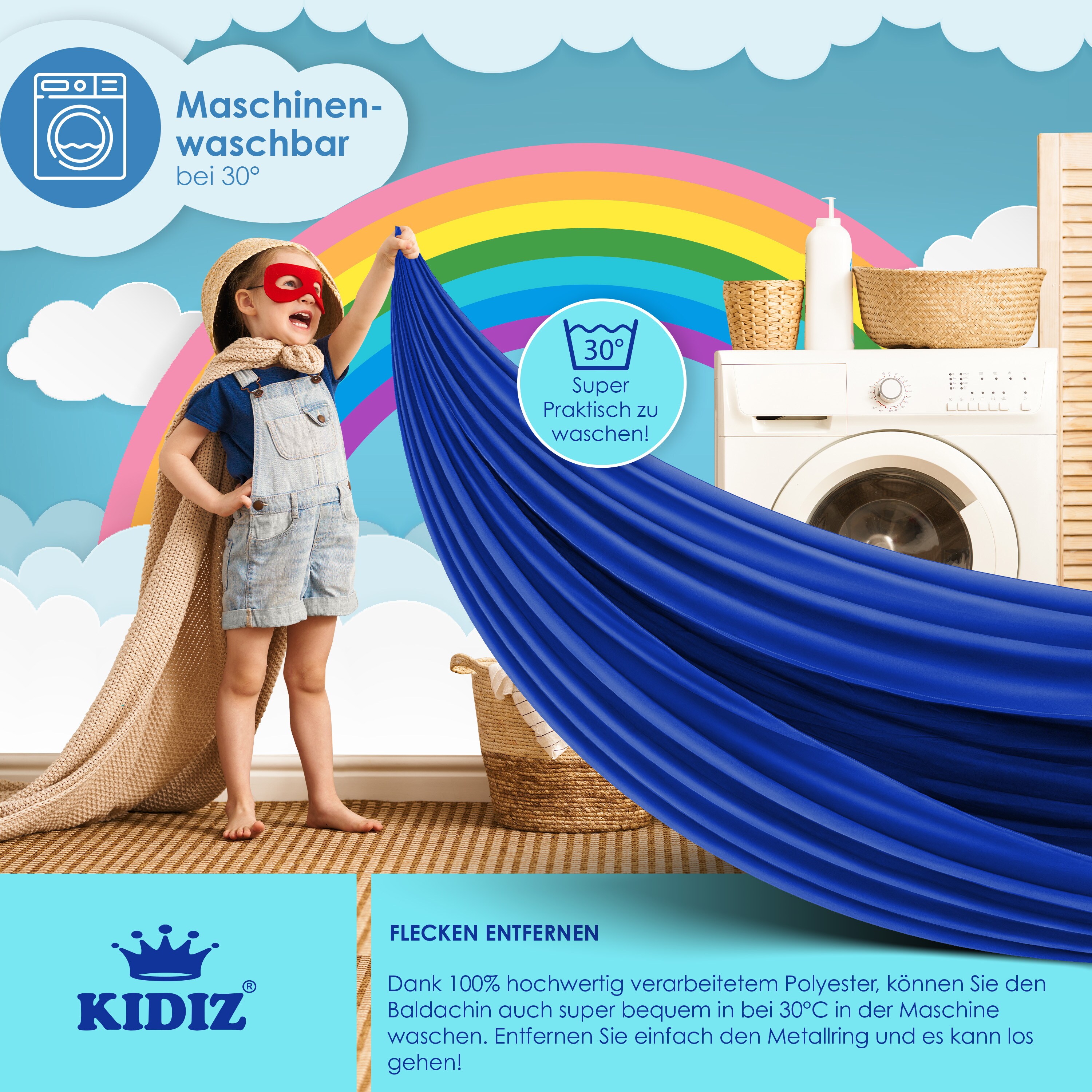 KIDIZ® Baldachin Kinderzimmer Betthimmel babybett für Schlafzimmer Inkl. Aufbewahrungstasche | ohne Bohren | Saumlänge ca. 270cm | Moskitonetz Insektenschutz Kinder Spielzelte