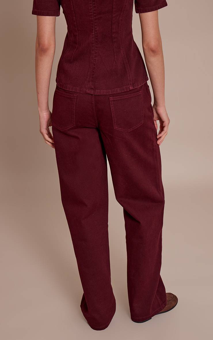 Deep Burgundy Jean Droit Taille Mi-haute Bordeaux Foncé