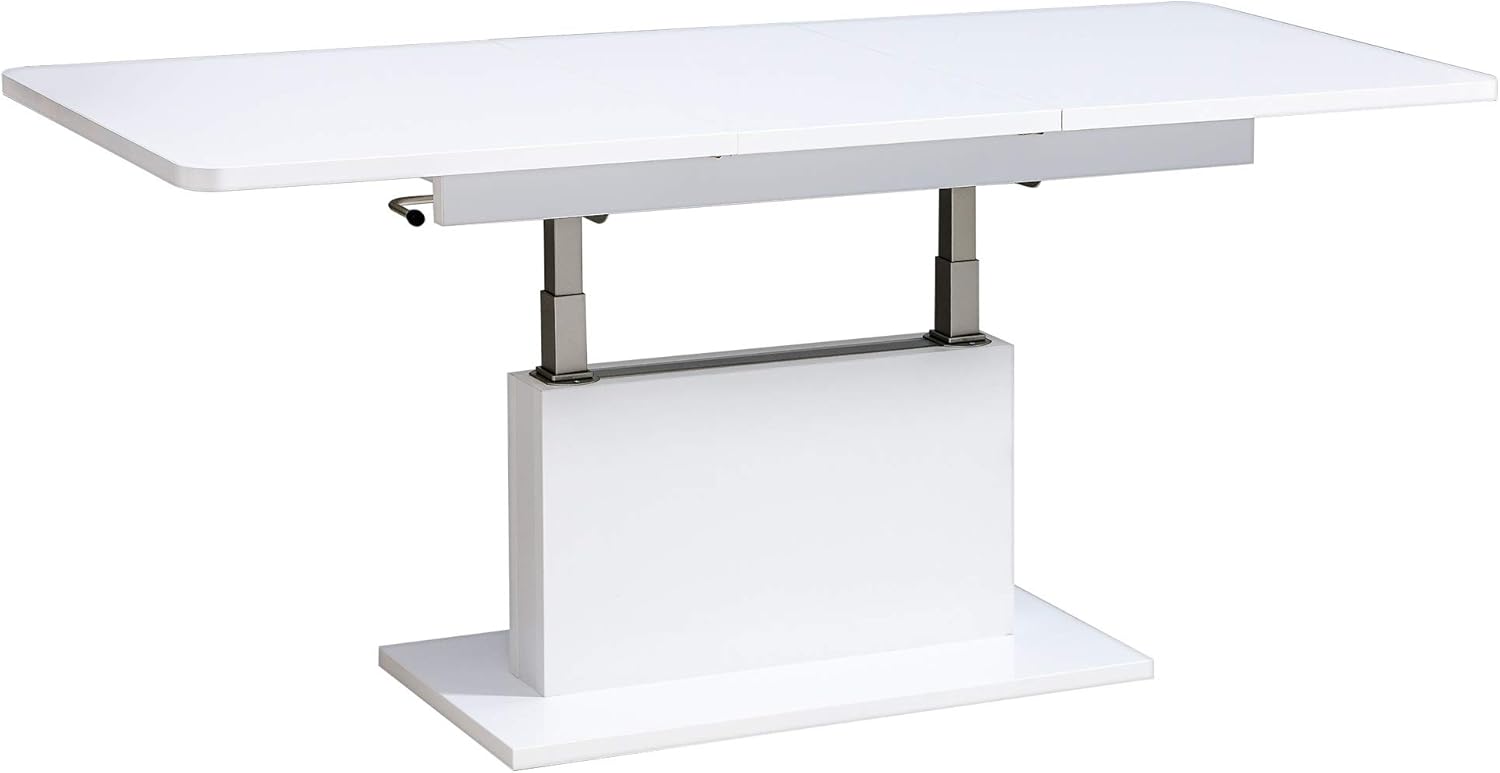 designimpex DC-1 Couchtisch ausziehbar höhenverstellbar 126/168cm in Weiß Hochglanz modern vielseitig Wohnzimmertisch Esstisch Beistelltisch Sofatisch platzsparend hochwertig Wohnzimmer Coffee Table