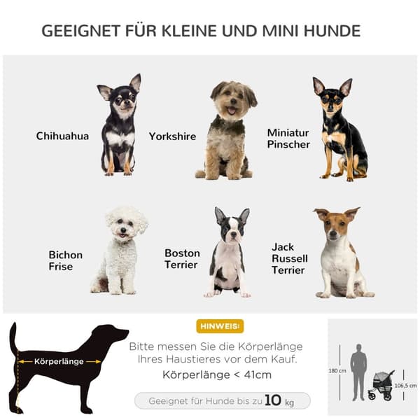 Dog Buggy Praktisk Kjæledyrvogn Med 3 Hjul, Sammenleggbar, Ideell For Hunder Og Katter, Oxford, Grå+Svart, 109,5X57,5X106,5Cm