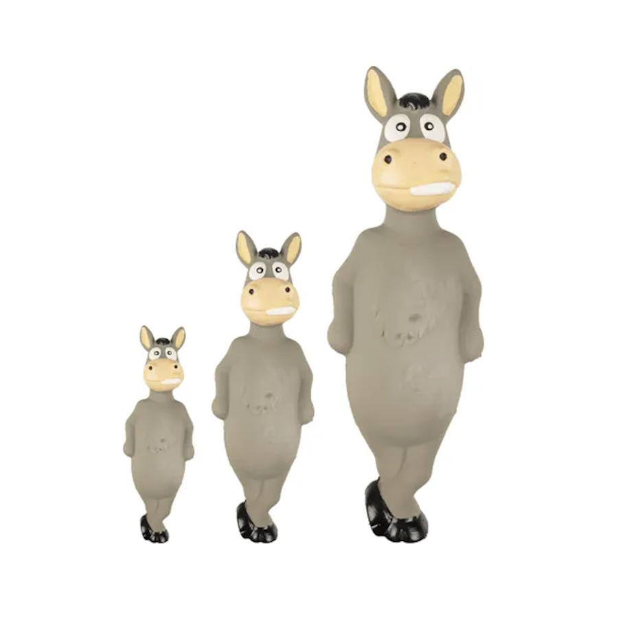 Brinquedo para cães em forma de burrinho cinza com guizo e formato de flamingo