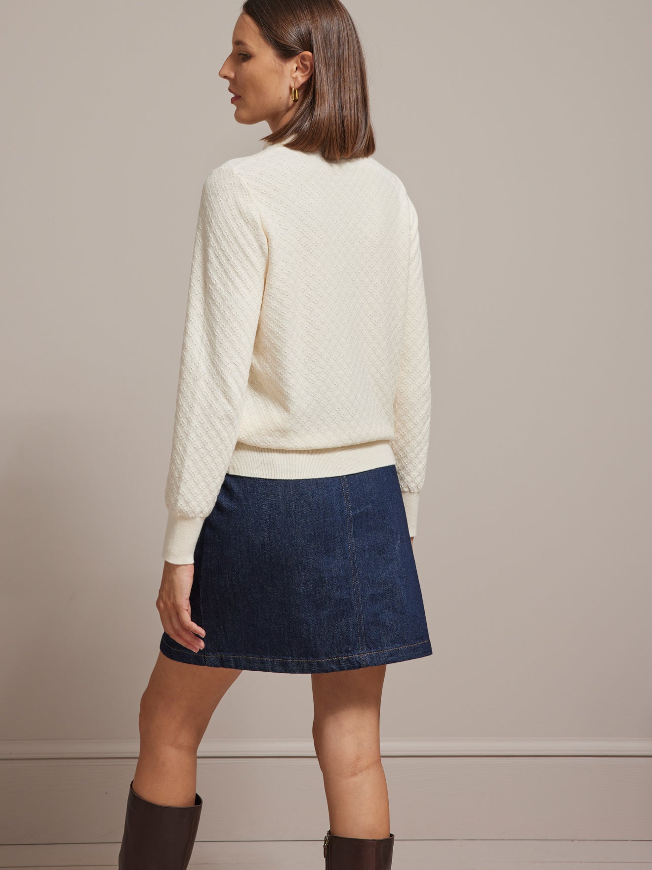 Pull polo col froufrou femme coton et cachemire